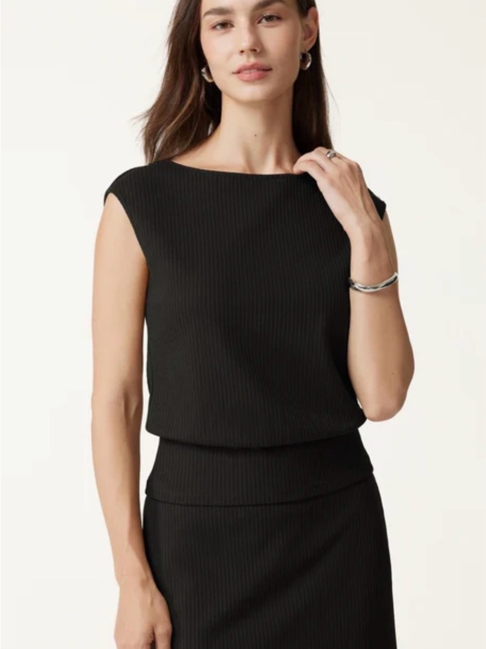 OGL Black Ribbed Boatneck Sleeveless Tank